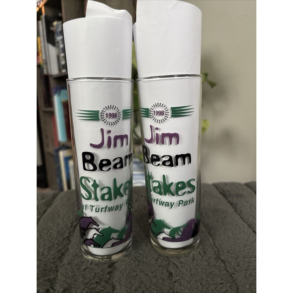 Vintage Jim Beam Stakes 1998 Turfway Park Souvenir Highball Glass Lot of 2